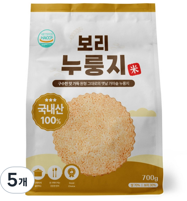 매홍 국내산 보리 누룽지, 5개, 700g