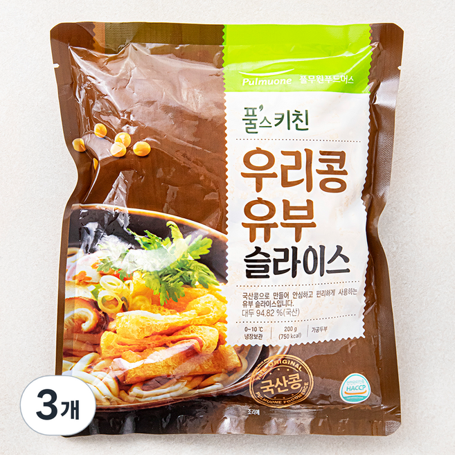 풀스키친 우리콩 유부 슬라이스, 3개, 200g