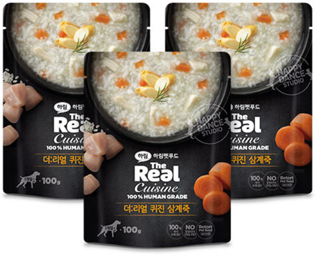 하림펫푸드 강아지 더리얼 퀴진 습식사료, 닭, 100g, 3개