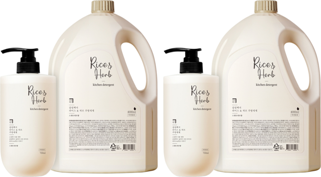 살림백서 라이스 앤 허브 주방세제 석류향 본품 750ml + 리필 4L 세트, 2세트