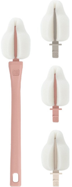 마더케이 국산 리필형 스펀지 롱핸들 젖꼭지 세척솔 세트, 1세트, 인디핑크