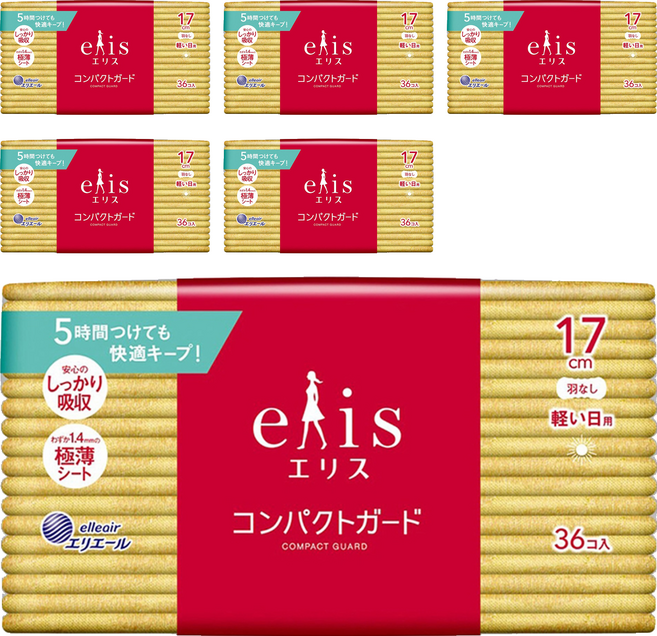 elleair 艾黎艾爾 elis 愛麗思 日本原裝進口 極致薄護墊, 17cm, 36片, 6包