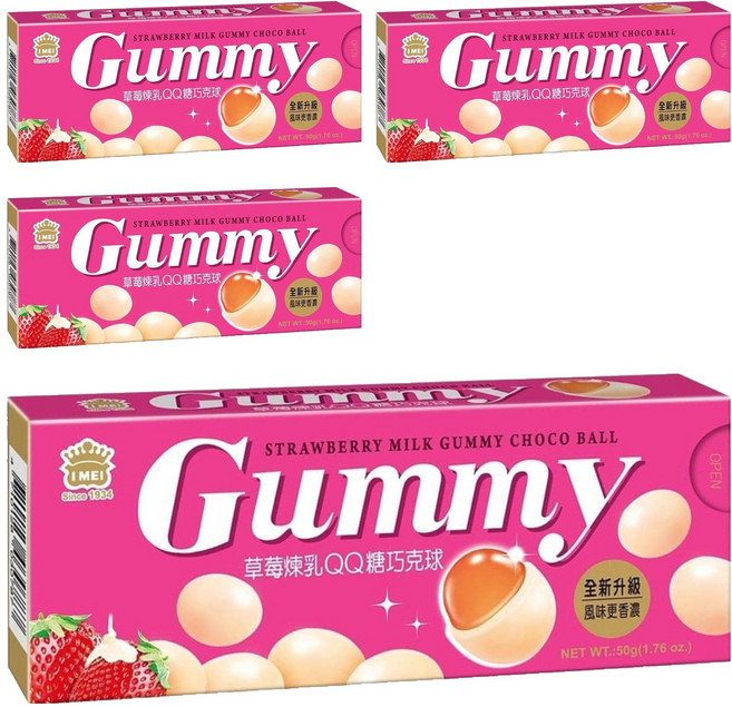 義美 QQ糖巧克球 草莓煉乳, 50g, 4盒