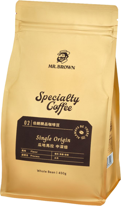 金車 MR.BROWN 伯朗咖啡 精品咖啡豆 瓜地馬拉 中深焙, 450g, 1個, 全豆咖啡（未研磨）