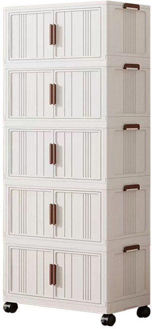 AOTTO 創意傢俱 50面寬雙開門磁吸五層折疊收納櫃 AC-056W, 奶油白, 1個