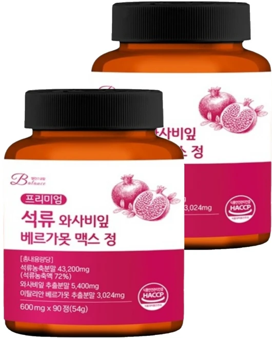 밸런스궁합 석류 와사비잎 베르가못 맥스 정, 2개, 90정 - 쿠팡