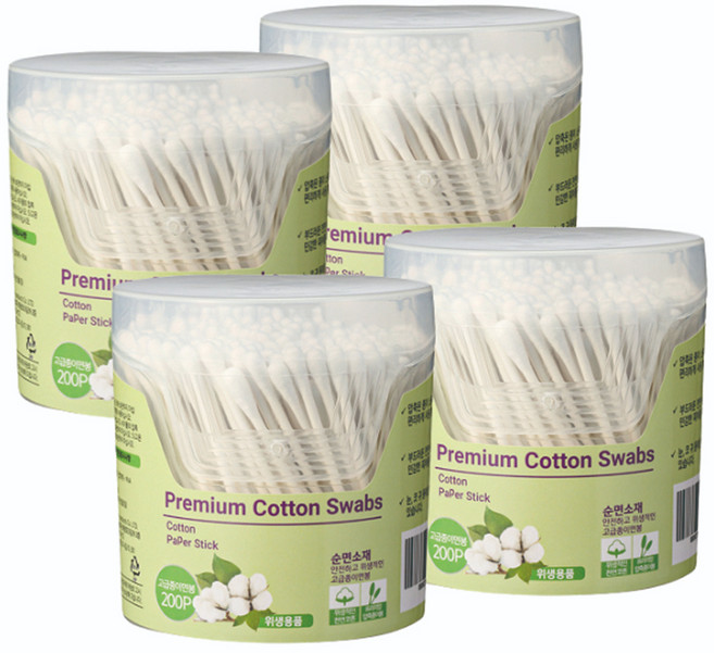 루이본 클린 고급 종이면봉, 200개입, 4개