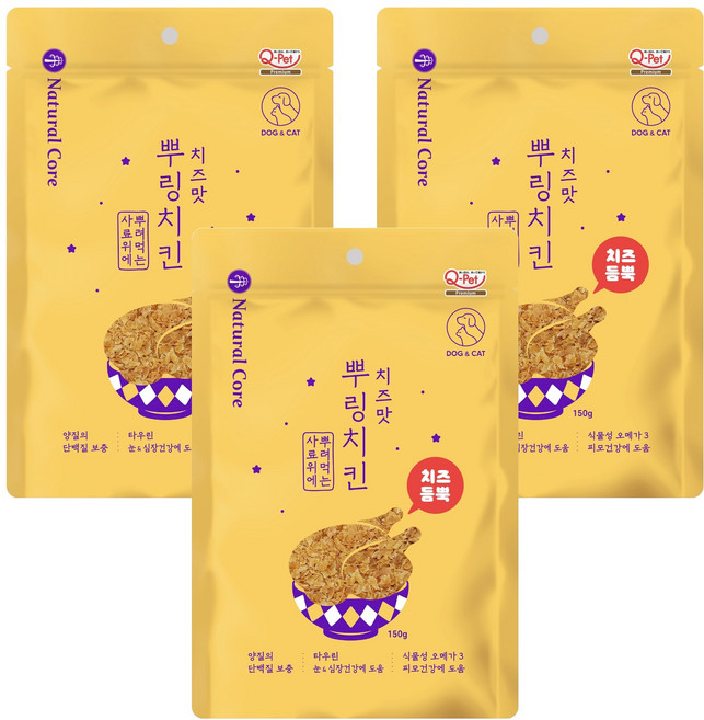 네츄럴코어 반려동물 뿌링치킨 토퍼간식, 치즈, 150g, 3개