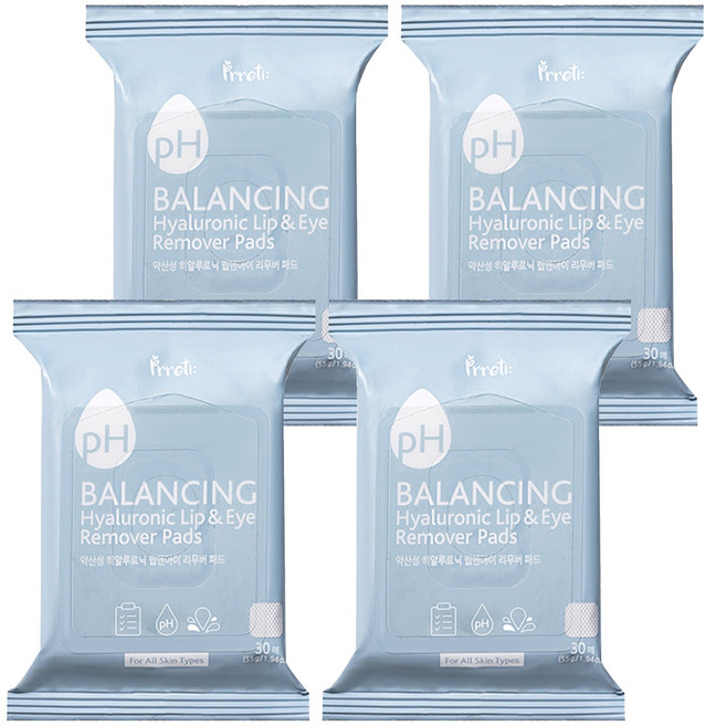 Prreti 弱酸性平衡玻尿酸眼唇卸妝棉 30片, 55g, 4包