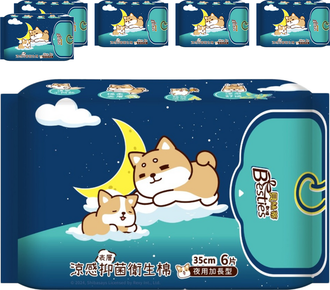 Besties 貝絲蒂 涼感抑菌衛生棉 夜用加長型, 35cm, 6片, 6包