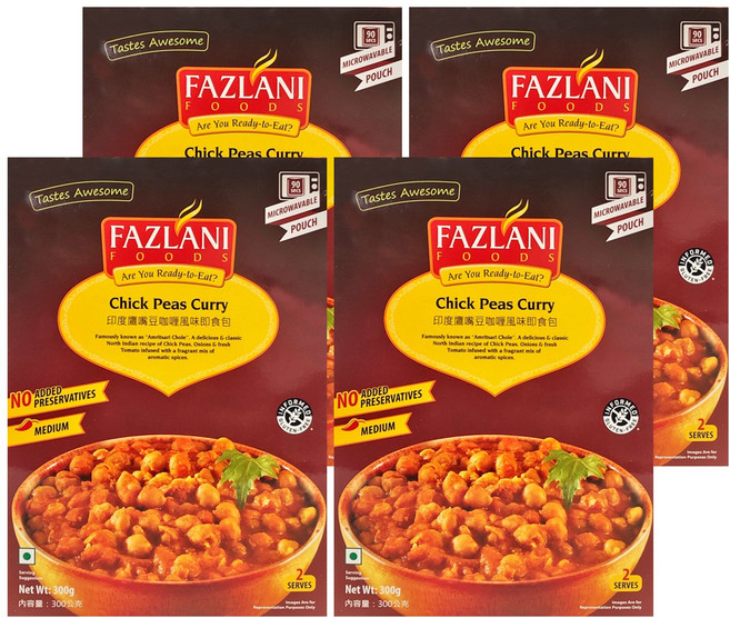 FAZLANI 印度鷹嘴豆 咖喱風味 即食包, 300g, 4盒
