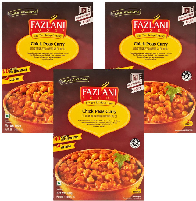 FAZLANI 印度鷹嘴豆 咖喱風味 即食包, 300g, 3盒