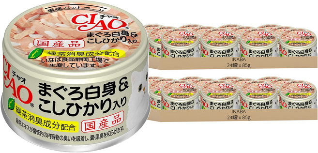 INABA CIAO 啾嚕 貓用 旨定罐, 白身鮪魚 + 越光米, 85g, 48罐