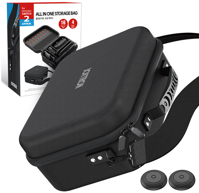 조이트론 닌텐도 스위치2 프리미엄 1680D 올인원 하드 수납 케이스 + 조이콘캡 2p 세트, 블랙, 1개, SW2-CARRY05