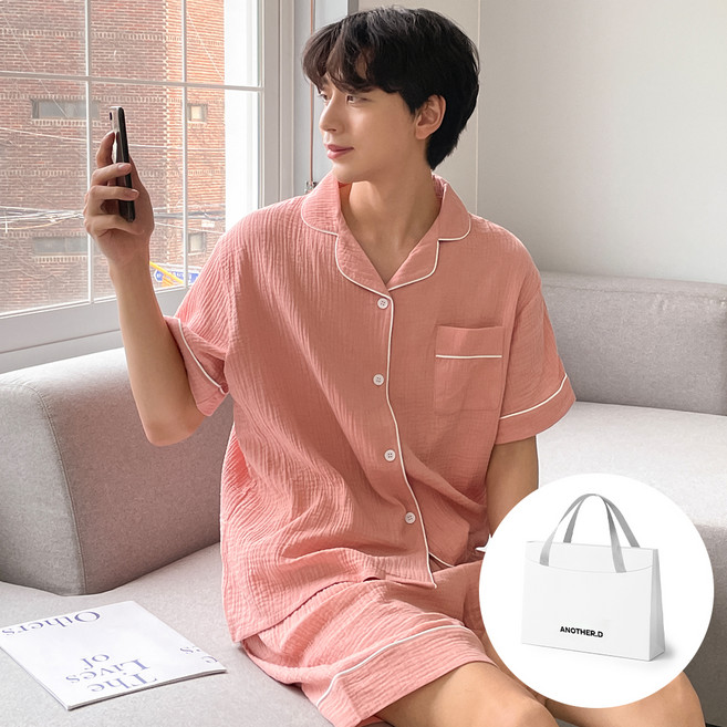 어나더디 커플용 반팔 데일리 요루면 파자마 세트 + 선물패키지 세트