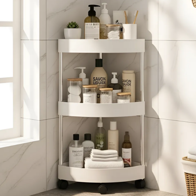 윤코 욕실 이동식 코너 선반 무타공, 화이트, 1개