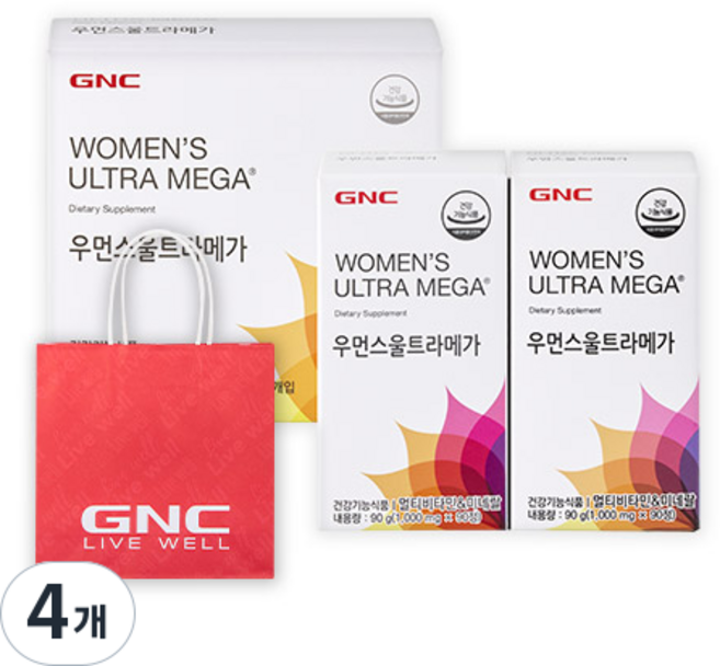 GNC 우먼스울트라메가 멀티비타민&미네랄 선물세트, 90정, 4개