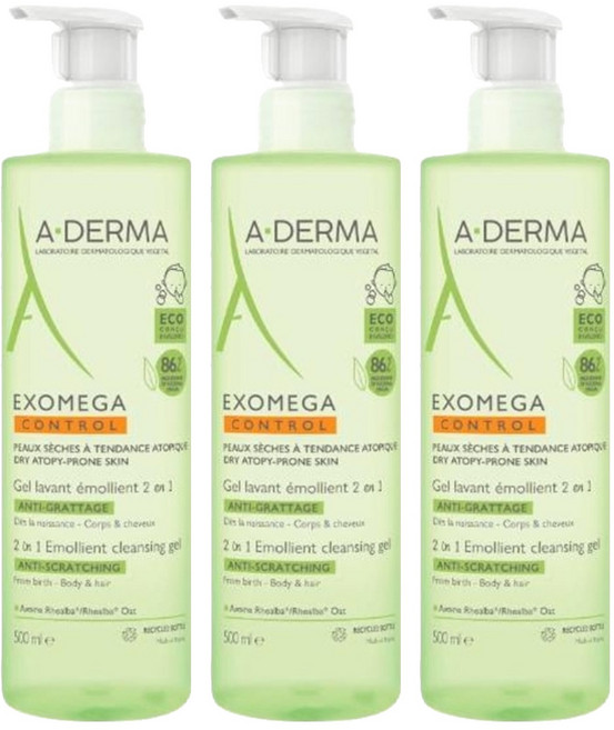 A-DERMA 艾芙美 新葉益護佳洗髮沐浴精 舒緩乾燥搔癢, 500ml, 3瓶