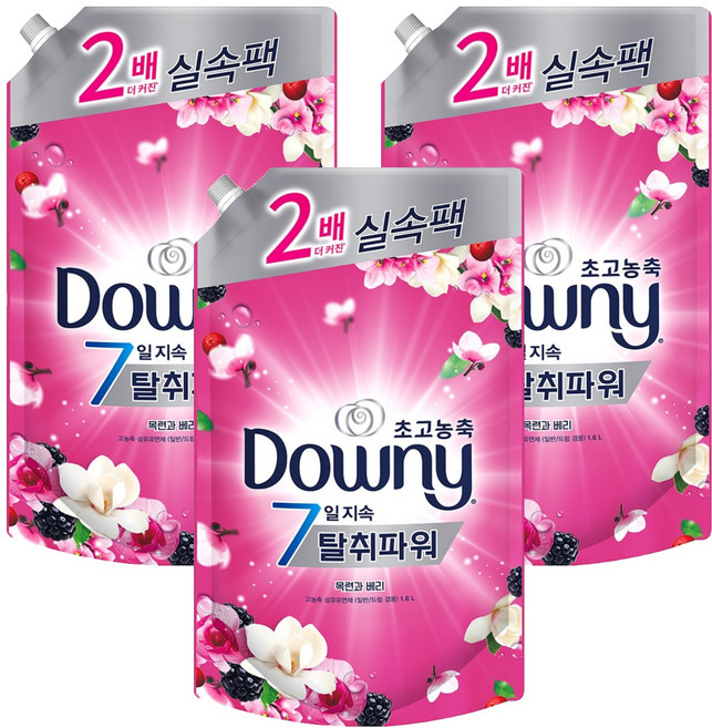 다우니 탈취파워 초고농축 섬유유연제 목련과베리 리필, 1.6L, 3개