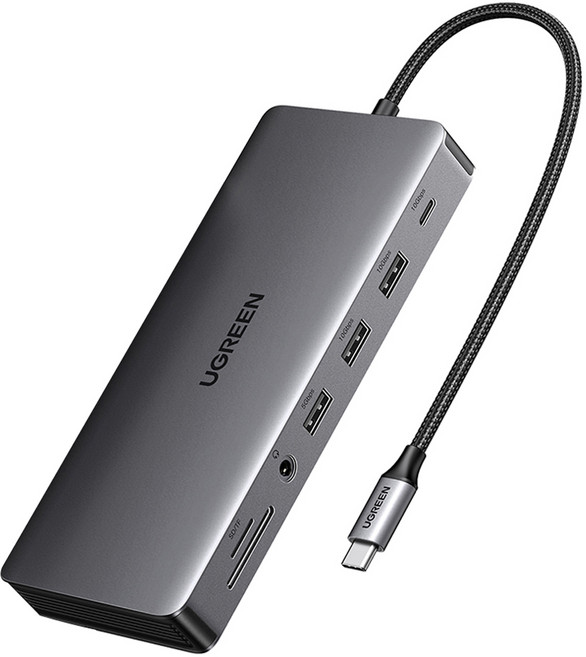 유그린 8K MST C타입 11in1 듀얼 HDMI 미러링 랜카드 레보독 프로 허브 멀티 포트 도킹 스테이션 CM681, 그레이, 1개