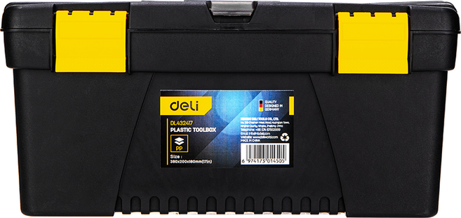 deLi 得力 Tools 手提式塑膠雙層儲物 180mm 工具收納工具箱 黑黃色 EDL432417, 1個
