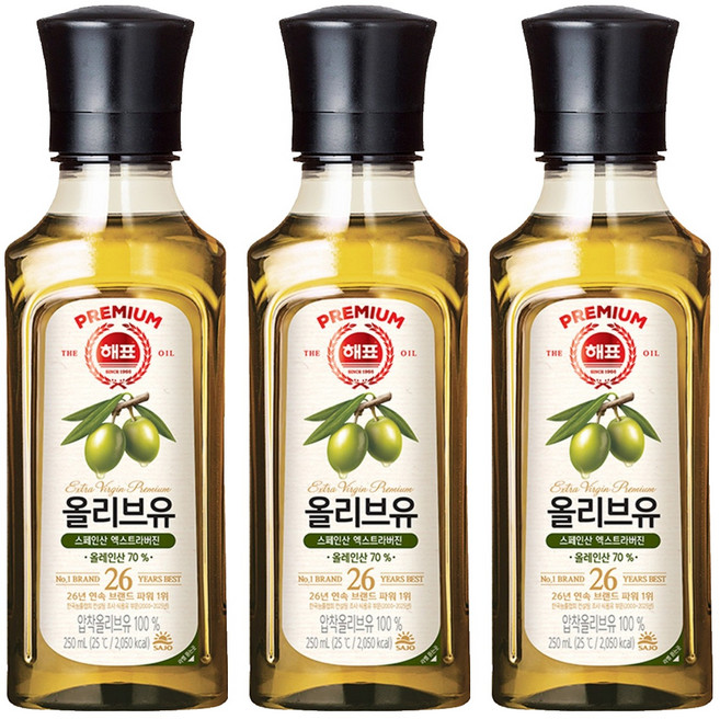 해표 압착 올리브유, 250ml, 3개