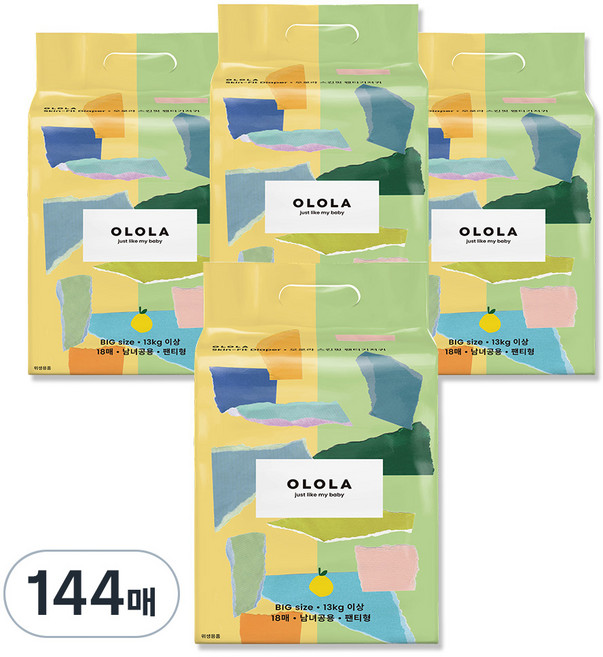 OLOLA 스킨핏 팬티형 기저귀 남녀공용, 빅형(Big), 144매
