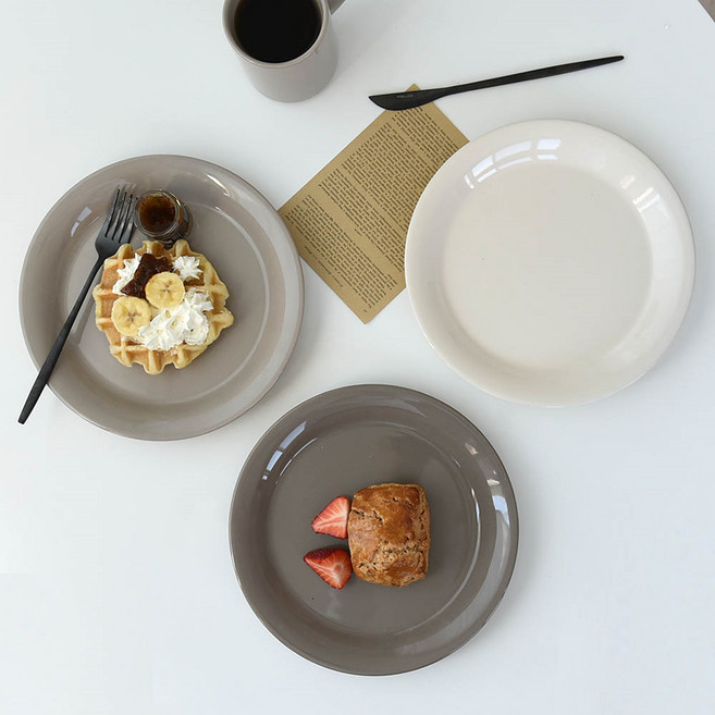 프렐류드 미에뜨 원형 플레이트 3종 세트, 아이보리, 베이지, 브라운, 1세트, 플레이트 24cm 3종