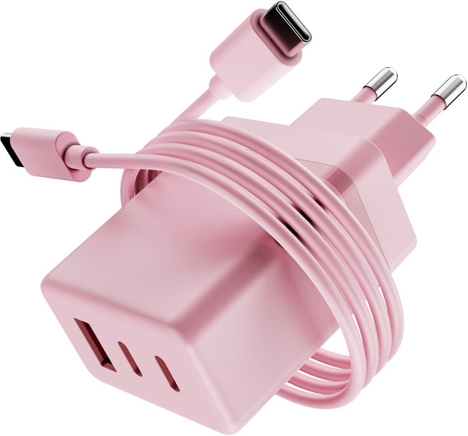 일리온 3포트 36W PD충전 초고속 충전기 멀티 어댑터 + C to C 1m 케이블 세트, 핑크, 1세트