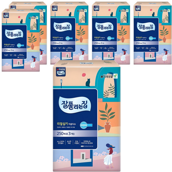 잘풀리는집 천연펄프 미용티슈 2겹, 250매입, 18개