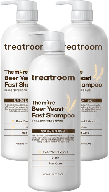 treatroom The More啤酒酵母健髮洗髮精 木質調香, 3瓶, 1.03L