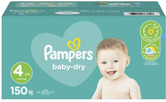 Pampers 幫寶適 北美版 Baby Dry 嬰兒黏貼型尿布 9~14kg, L, 150片
