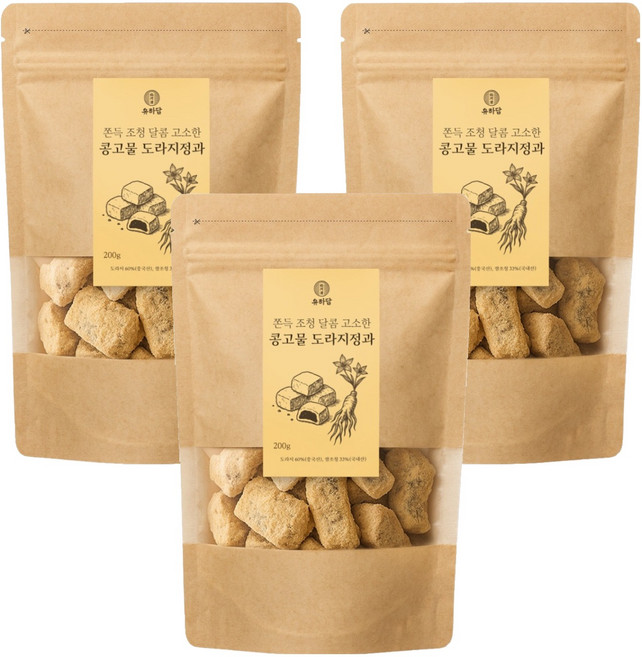 유하담 쫀득조청 달콤 고소한 콩고물 도라지정과, 200g, 3개