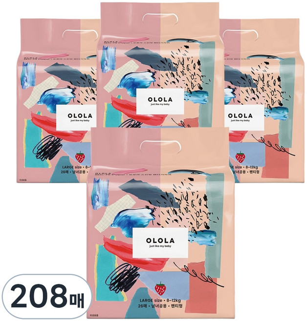 OLOLA 스킨핏 팬티형 기저귀 남녀공용, 대형(L), 208매