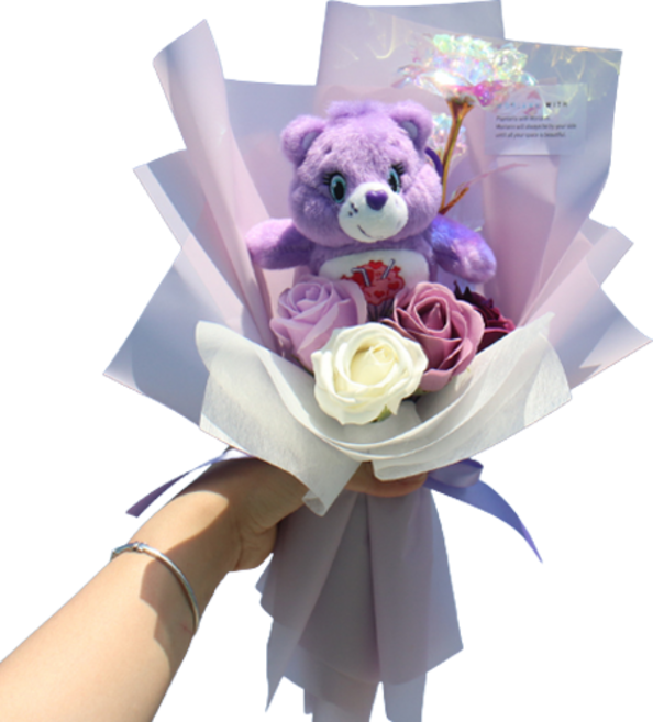 MORIANN Care Bears吊飾娃娃全息玫瑰花束, 紫色, 1把