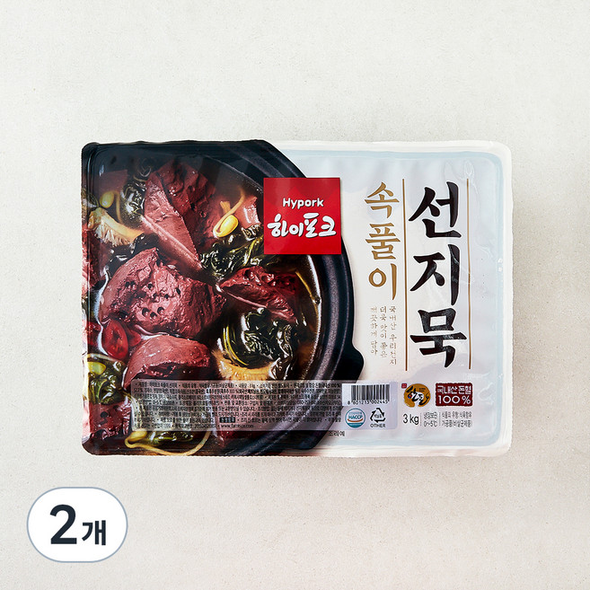 하이포크 속풀이 선지묵 냉장, 3kg, 2개