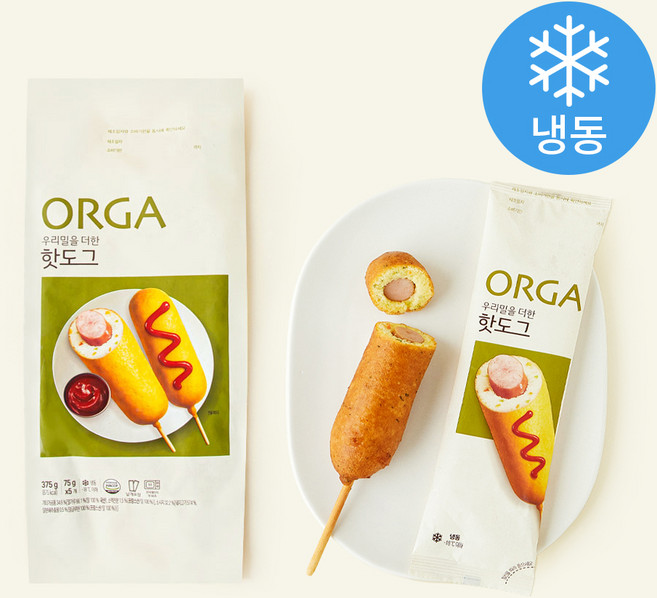 올가홀푸드 우리밀을 더한 핫도그(냉동), 75g, 5개입, 1개