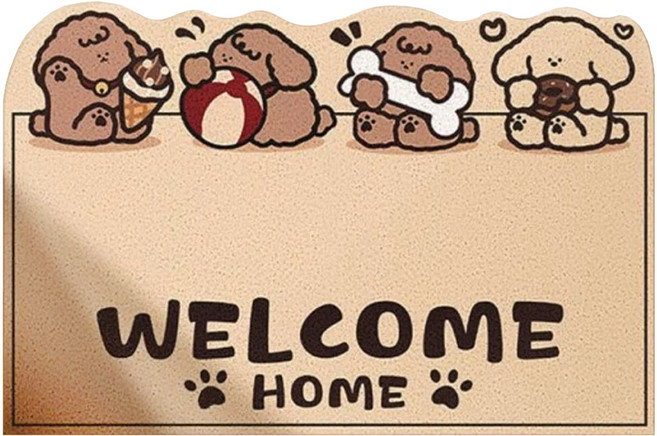 AFAMIC 艾法 萌寵WELCOME迎賓 歡迎光臨刮泥玄關腳踏墊/絲圈印花地墊, 四哈 卡其色, 1個