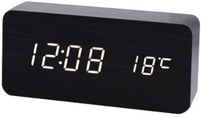 잇츠온 디지털 우드 LED 무소음 탁상시계, 블랙