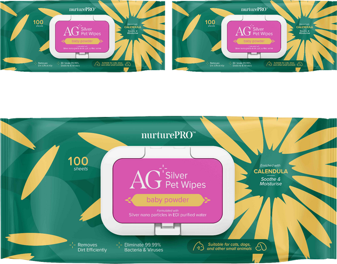 Nurture PRO 天然密碼 銀離子寵物濕紙巾 爽身粉, 100張, 3包