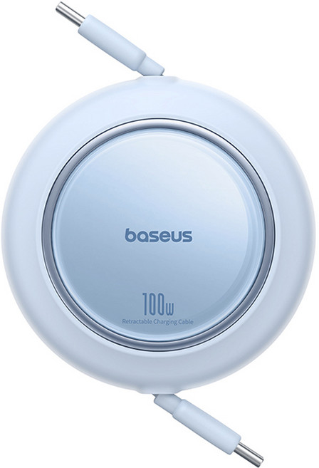 베이스어스 C타입-C타입 Free2Pull 100W 초고속 충전 접이식 릴 케이블, 2m, 블루, 1개