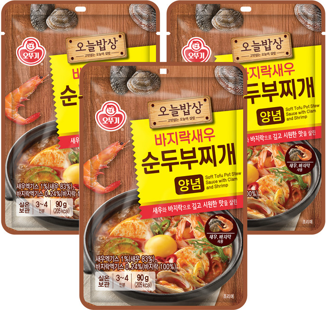 오뚜기 오늘밥상 바지락새우 순두부찌개 양념, 90g, 3개