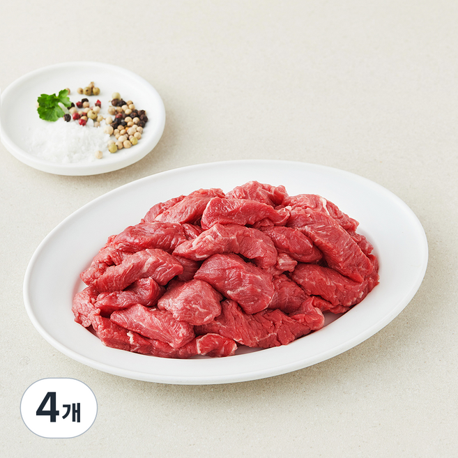 설성목장 무항생제 인증 한우 정육 1+등급 국거리 (냉장), 4개, 300g