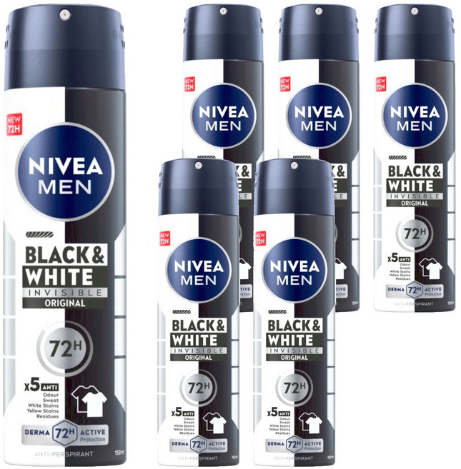 NIVEA 妮維雅 MEN 台灣公司貨 男士止汗爽身噴霧 無印乾爽, 150ml, 6瓶