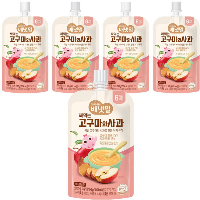배냇밀 짜먹는 이유식, 혼합맛(고구마/사과), 100g, 5개