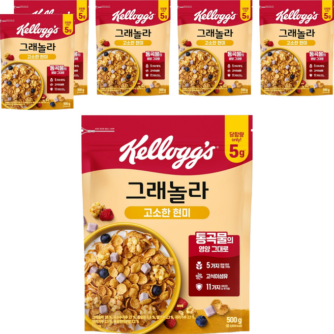 켈로그 고소한 현미 그래놀라 사르르 큐브 시리얼, 500g, 6개
