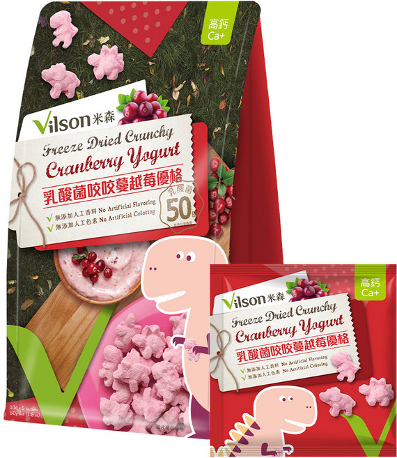 Vilson 米森 乳酸菌咬咬優格 恐龍 蔓越莓, 50g, 1袋