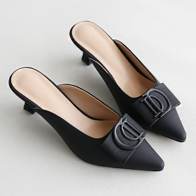 단골언니 여성용 아이리스 스틸레토 무광 세련 리본장식 뮬 슬리퍼 5cm