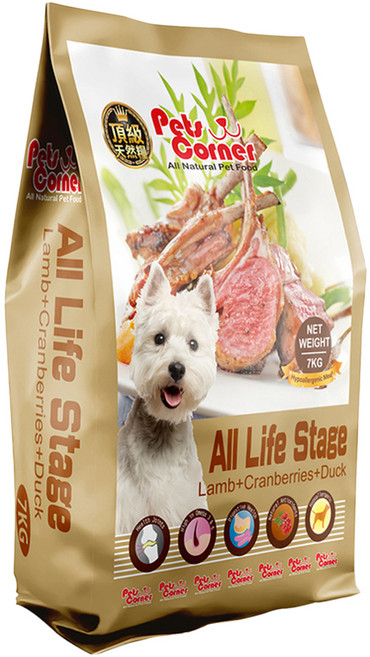 Pets Corner 沛克樂 全齡犬適用 保護皮膚低敏餐 乾飼料, 7kg, 1袋, 羊肉 + 蔓越莓 + 鴨肉
