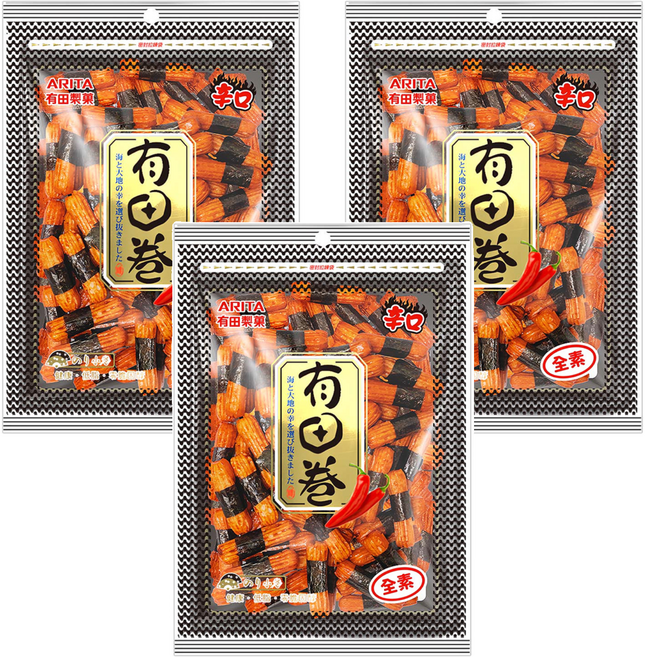 ARITA 有田製菓 海苔小卷 辣味, 80g, 3個